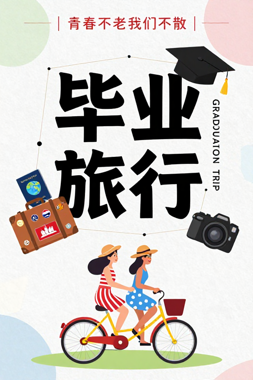 清新扁平毕业旅行海报：青春不散