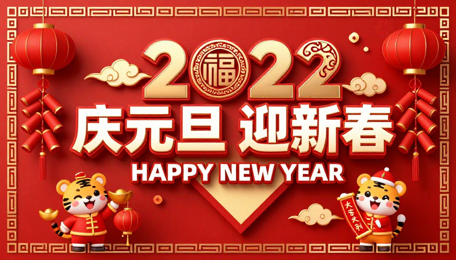 红色中国风2022新年双节庆海报