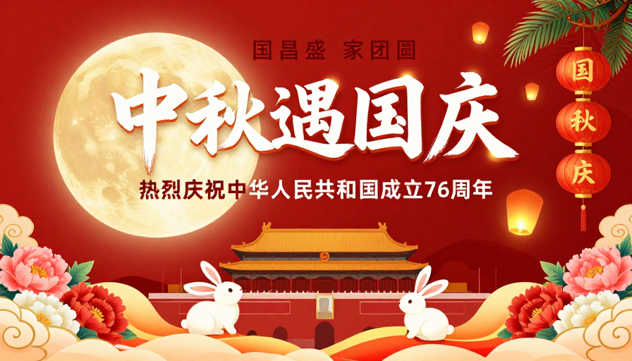 中秋逢国庆:红色喜庆节日海报
