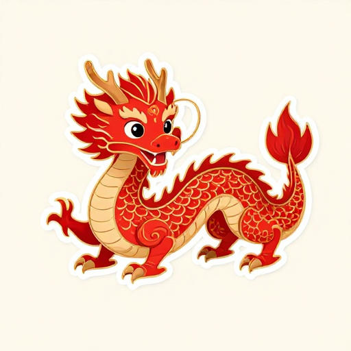 古风Q版红龙：金色描边手帐元素