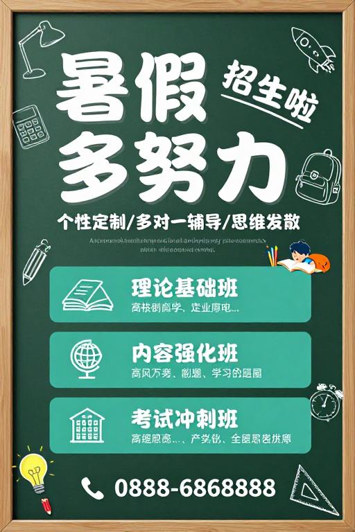 暑假多努力 招生啦！生动手绘教育海报