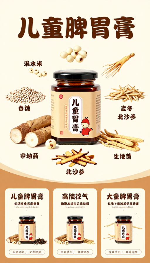儿童脾胃膏清新插画海报,天然健康守护
