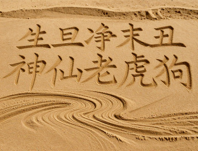 写实风沙画：生旦净末丑与神兽共舞