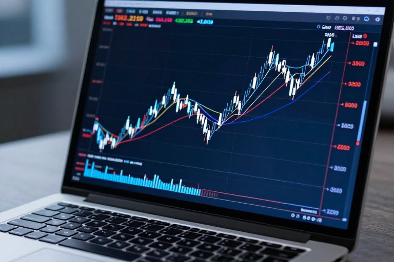 深蓝冷调金融K线图：精准趋势分析