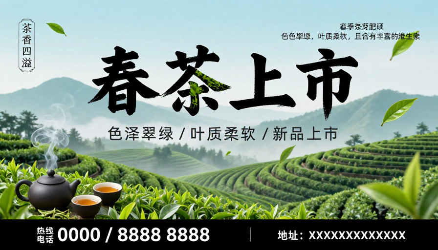 春日茶韵：水墨风春茶上市宣传海报