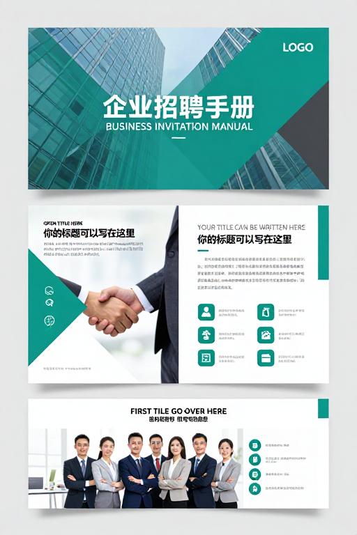 青绿商务风企业招聘手册三折页设计
