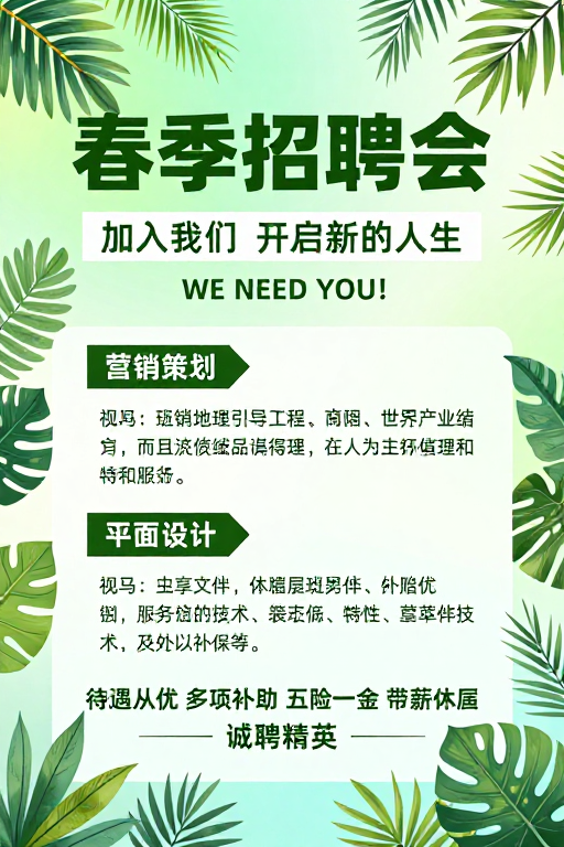 春季招聘会清新绿海报