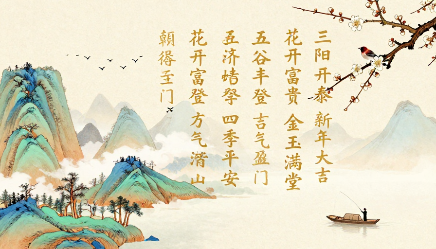 新春吉兆 国风雅韵：米黄宣纸山水福画