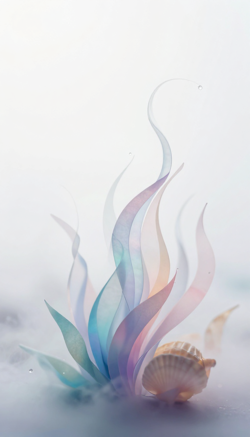 梦幻幻景:虚实交织的水草与贝壳