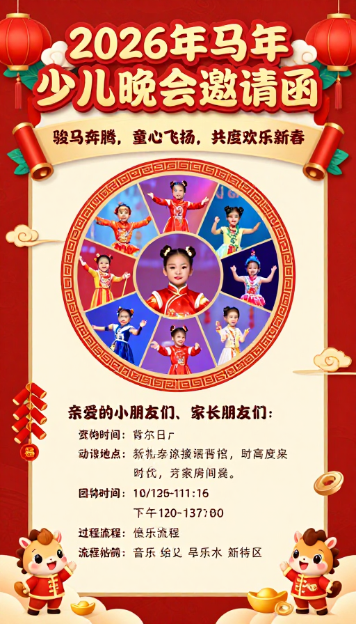 2026马年春节·童趣盎然少儿晚会邀请函海报