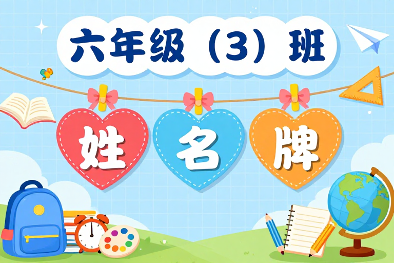 清新校园风六年级（3）班姓名牌海报