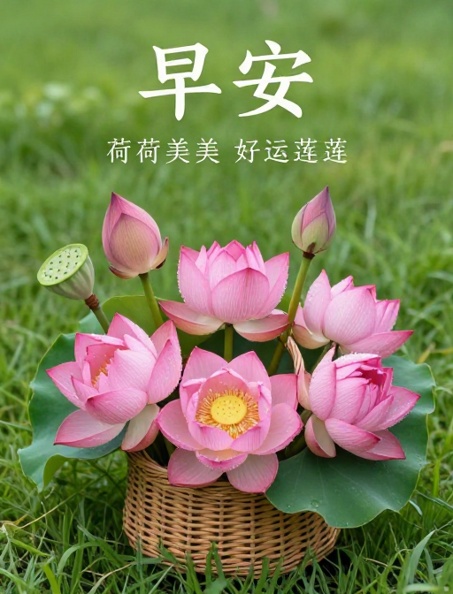 早安荷香：绿意草地上的生机勃勃与美好祝愿