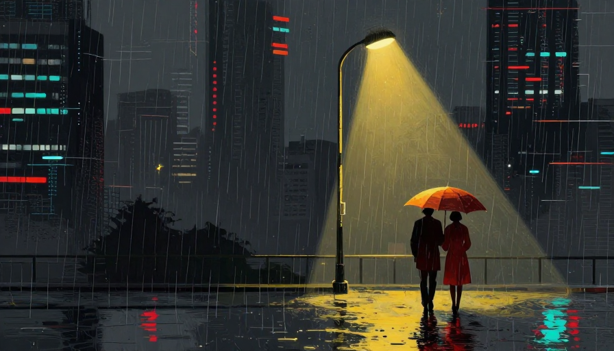 赛博雨夜霓虹孤旅:科技与浪漫的街角剪影