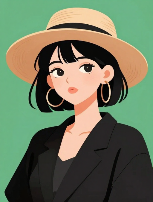 绿裳少女：自信纯真的时尚平面插画