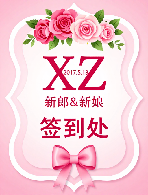 粉色浪漫婚礼签到牌设计,柔美细腻