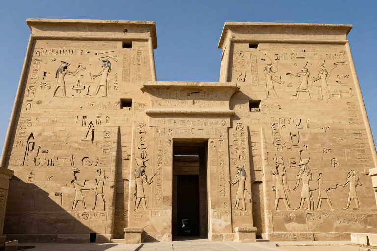 埃德富神庙全景:古埃及神祇浮雕震撼呈现