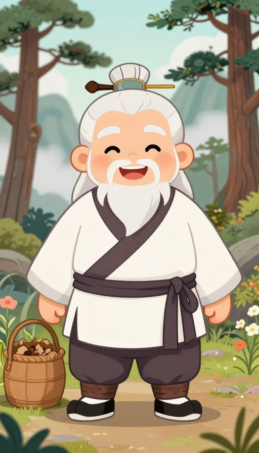 萌趣古风老中医：白发笑靥含草药的治愈动画形象