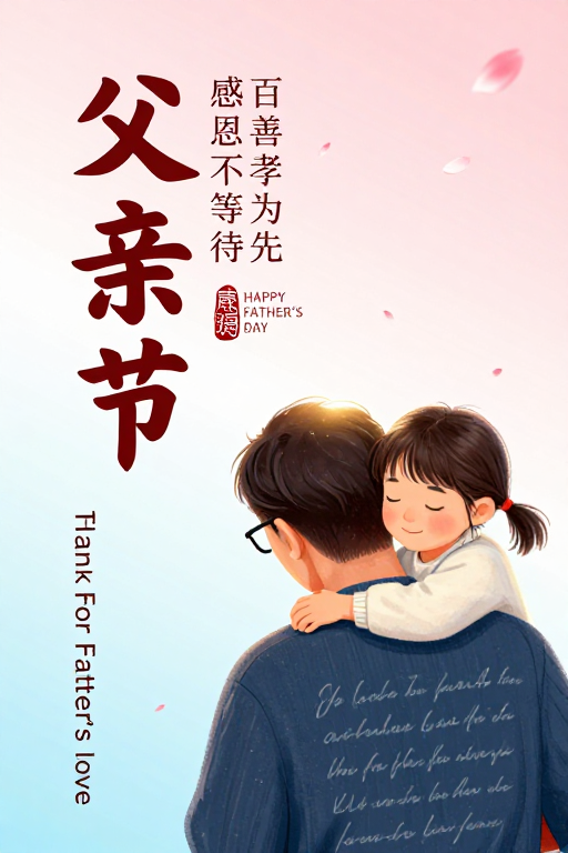 温情手绘父亲节海报:亲情陪伴与感恩时刻