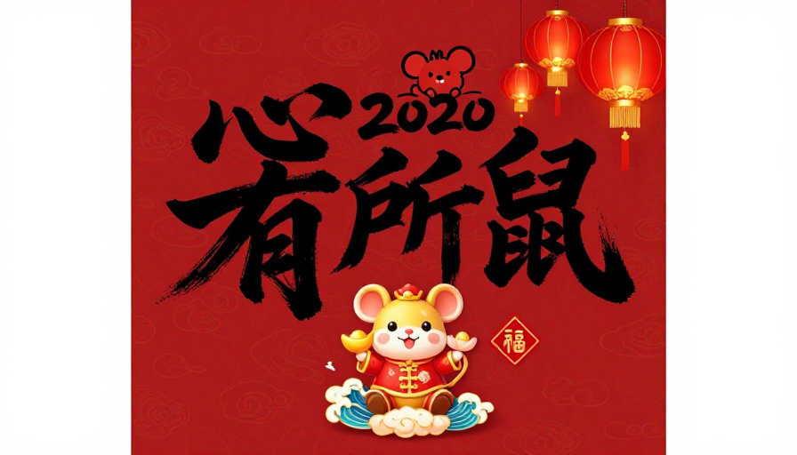 2020鼠年中国风新年海报:红韵书法与金鼠贺岁
