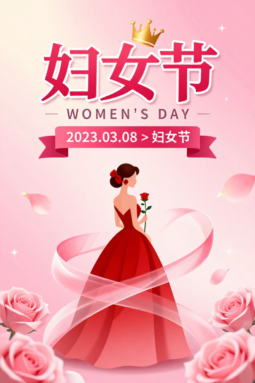 梦幻粉红妇女节海报,传递女性力量与浪漫祝福