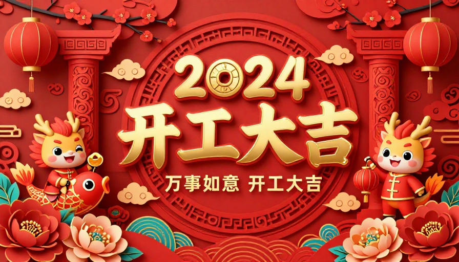 2024年喜庆中国风新年开工海报