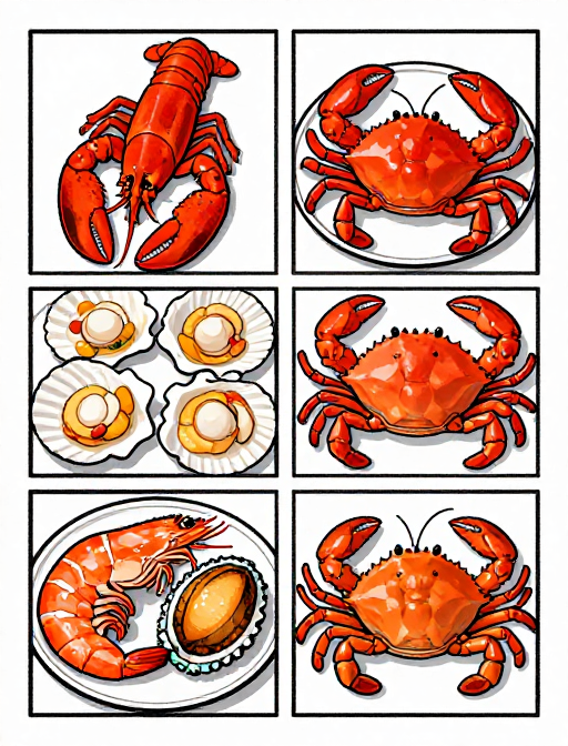 手绘漫画：龙虾鲍鱼海鲜盛宴