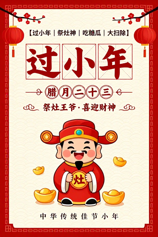 红色过小年海报:传统节庆与现代设计融合
