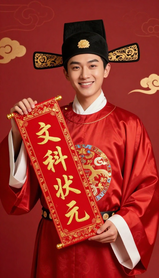 国风状元郎举红牌，喜庆高端质感
