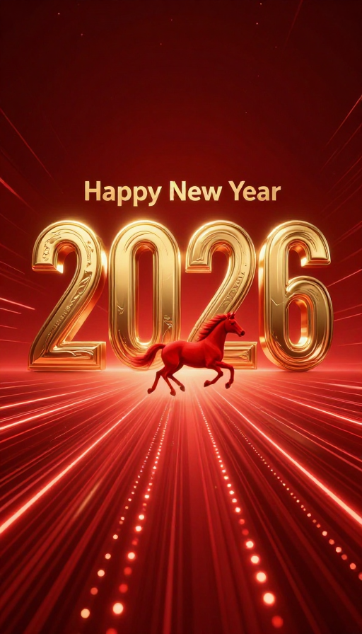 未来科技新年倒计时：金色数字骏影穿梭时空