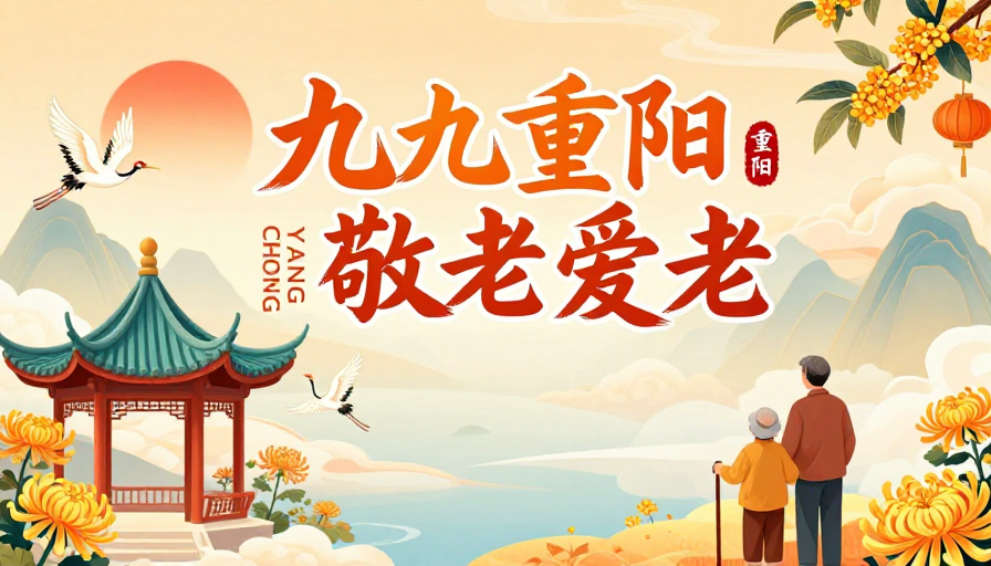 九九重阳温情敬老中国风插画海报