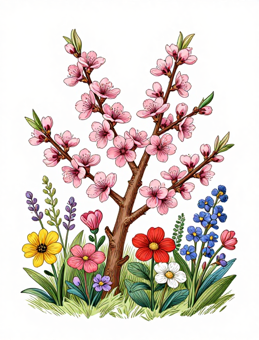 Redoute风格桃花艺术插画·治愈系8K高清壁纸