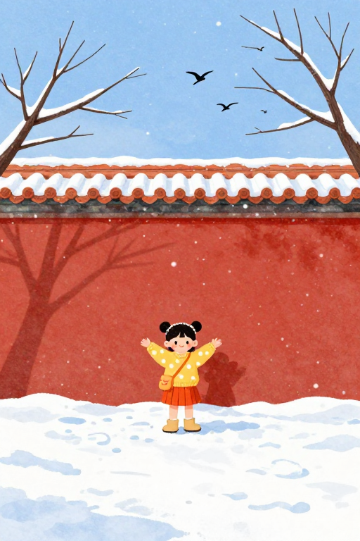 冬日暖阳:水彩雪景中的欢乐童年