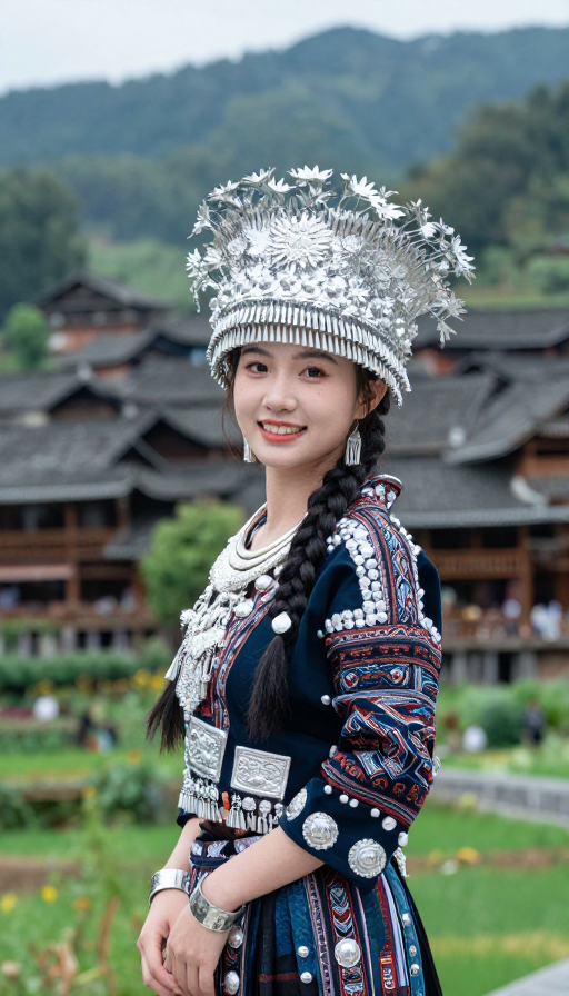 苗族银饰少女微笑写真