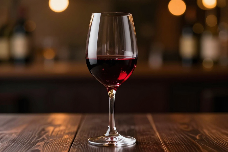 醇香红酒高脚杯特写：暖光下的奢华光影