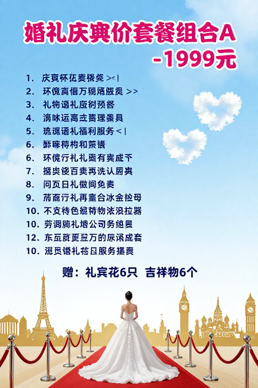 婚礼特价套餐A:浪漫盛典20项服务仅需1999元