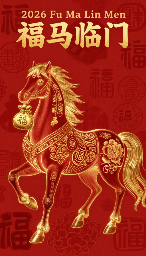 衔福吉马：2026年国风水彩祥瑞图