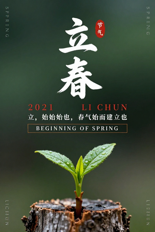 中国风立春海报：静谧绿意中新生希望