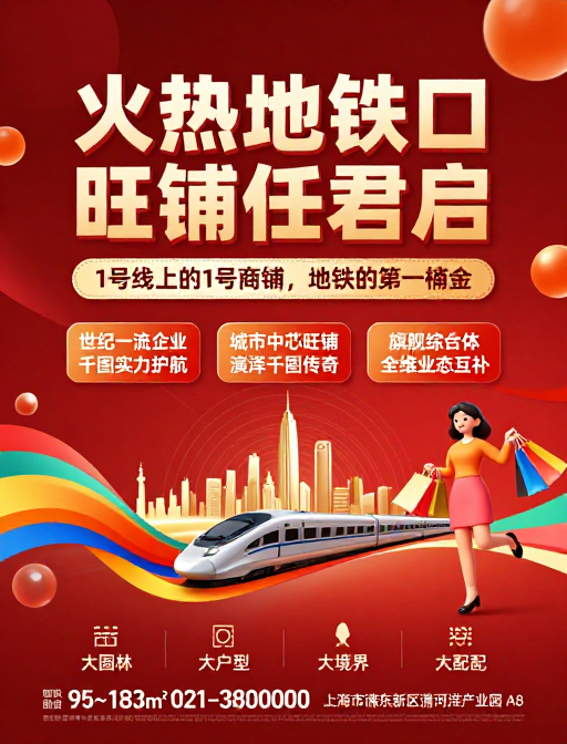 现代红色商业地产招商海报：火热旺铺引爆城市活力