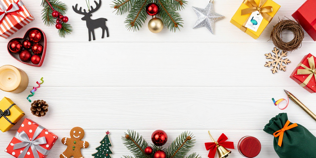 精致圣诞装饰木质纹理背景图