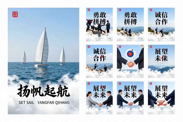 扬帆起航：清新商务励志海报设计展示