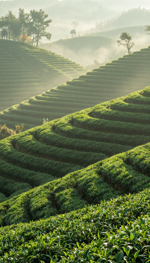 晨曦茶山薄雾秘境:大师级实景大片