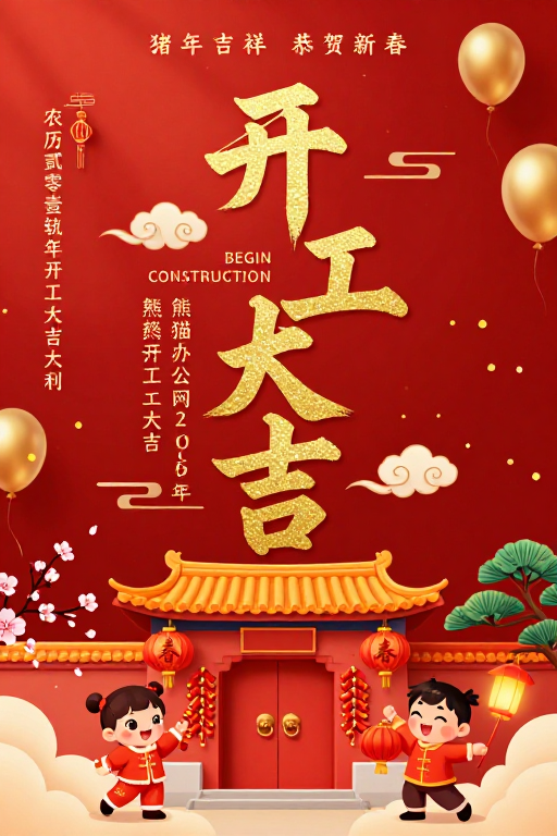 春节开工大吉:红色传统风喜庆海报设计