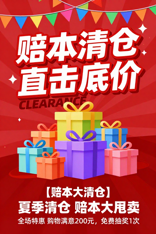 高饱和促销海报：亏本清仓活动视觉冲击设计