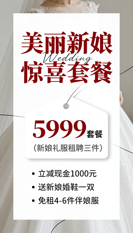 高级感婚礼服务：优雅简约促销海报