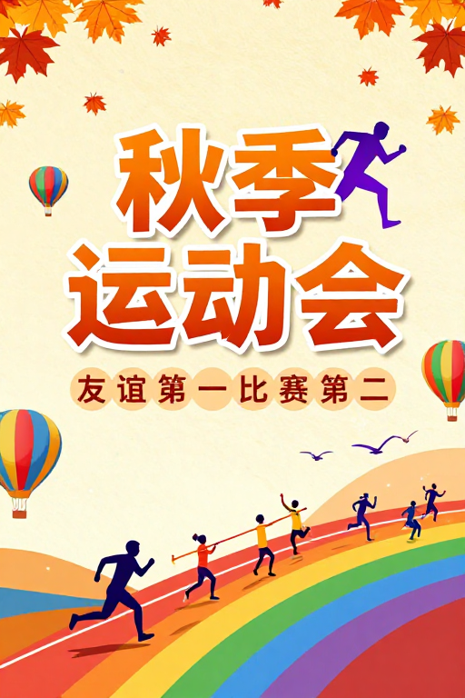 秋日活力：熊猫科技大学暖色调运动会海报