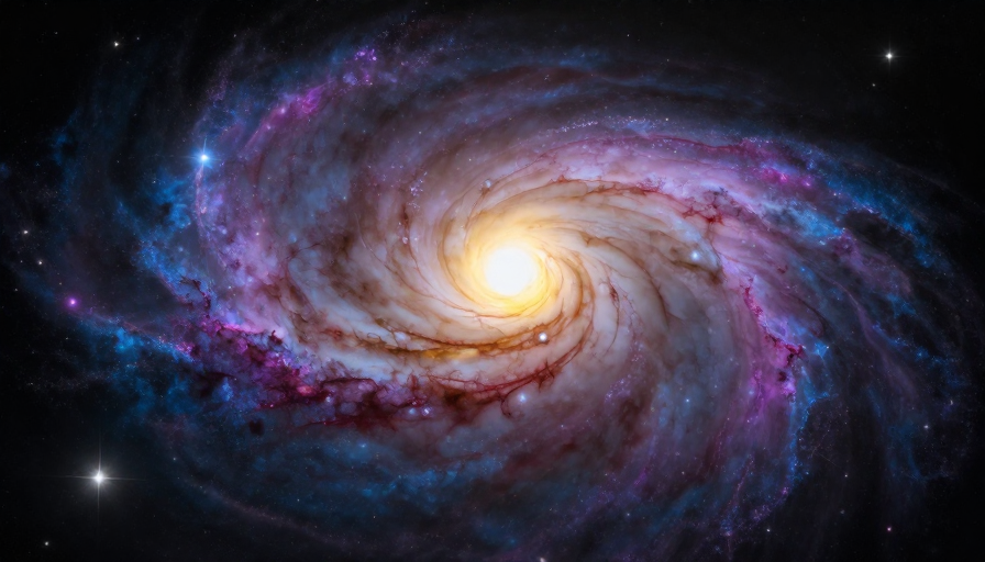 螺旋星系中心暖黄光晕与深空细节实拍