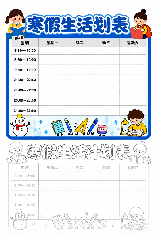 寒假童趣计划表：手绘时间管理手账设计