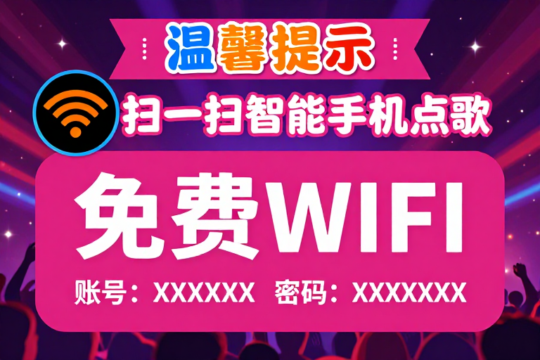 热烈派对风数字海报：免费WiFi点歌指引