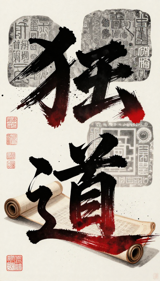 狂草墨韵：动态粒子与拓片肌理的抽象艺术