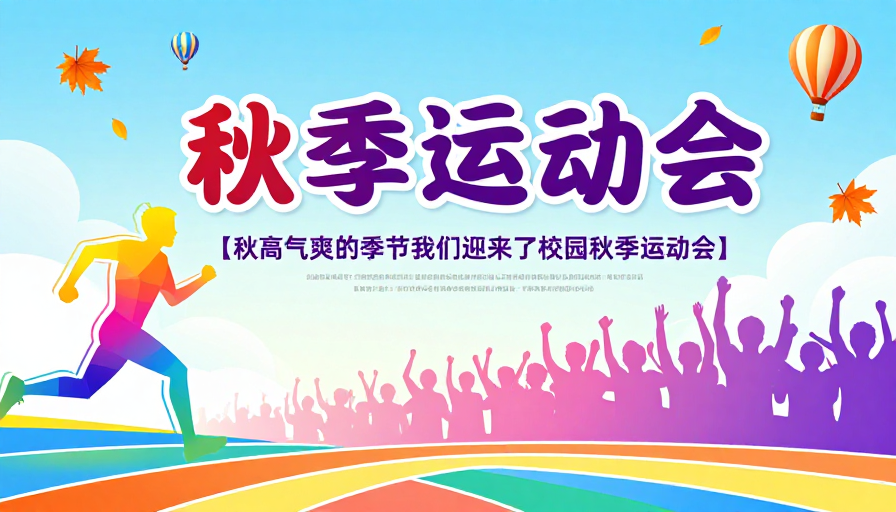 活力秋日运动会：现代扁平插画校园海报